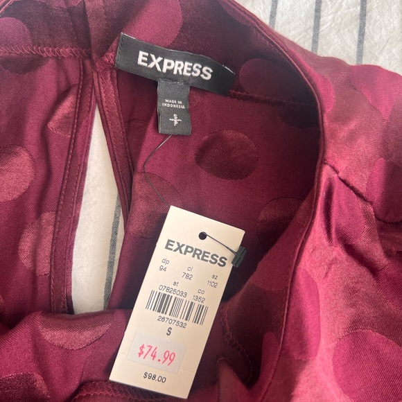 Express Burgundy Long Sleeve Polka Dot Dress - Picture 3 of 3